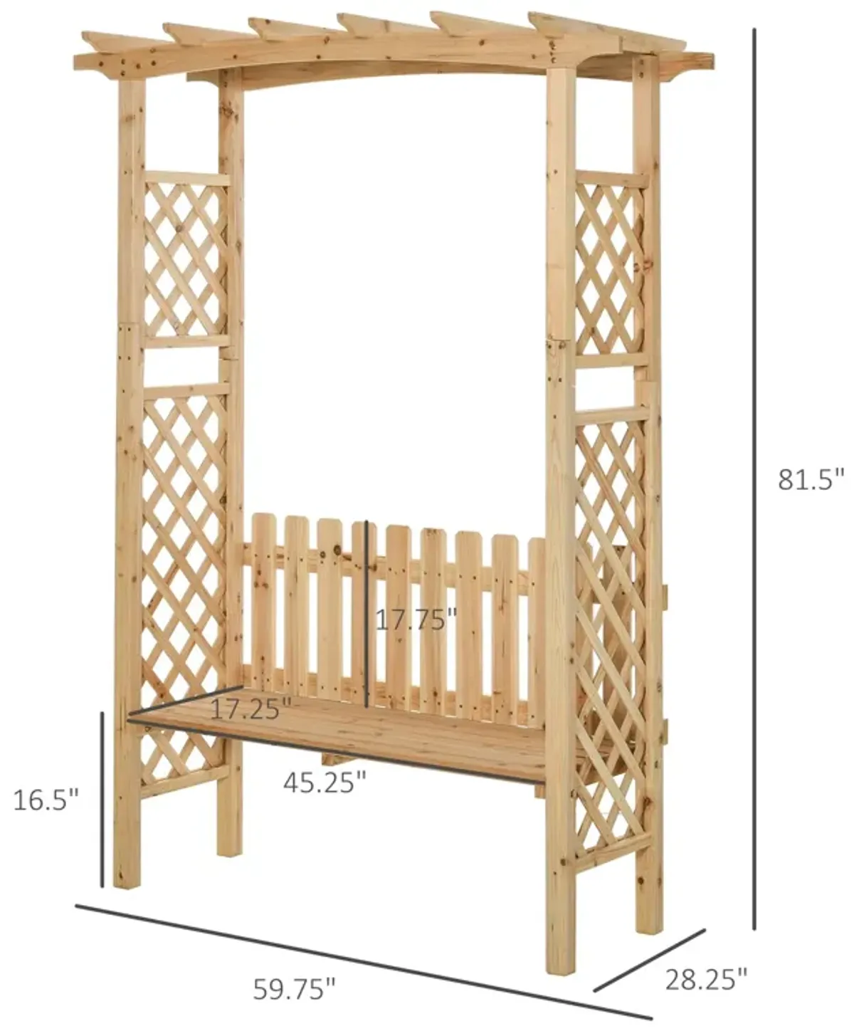 Natural Wood Garden Seat: 2-Person Bench Arch with Protective Varnish