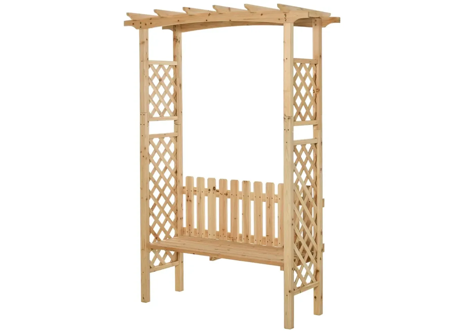 Natural Wood Garden Seat: 2-Person Bench Arch with Protective Varnish