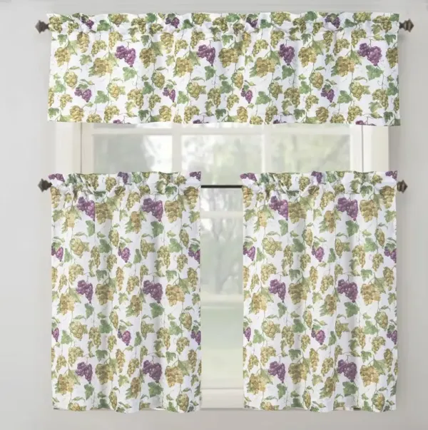 RT Designer's Collection Tribeca Latte Printed 3 Pieces Kitchen Curtain Set Includes 1 Valance 52" x 18" and 2 Tiers 26" x 36" Each Multi Color