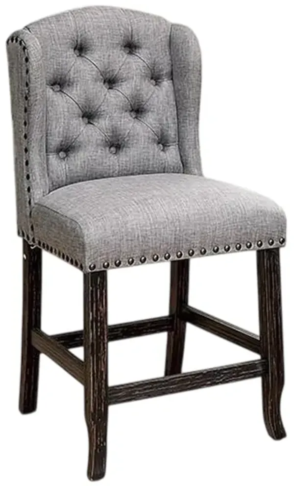 Bega 24 Inch Counter Height Chair, Set of 2, Wingback, Tufted, Light Gray - Benzara