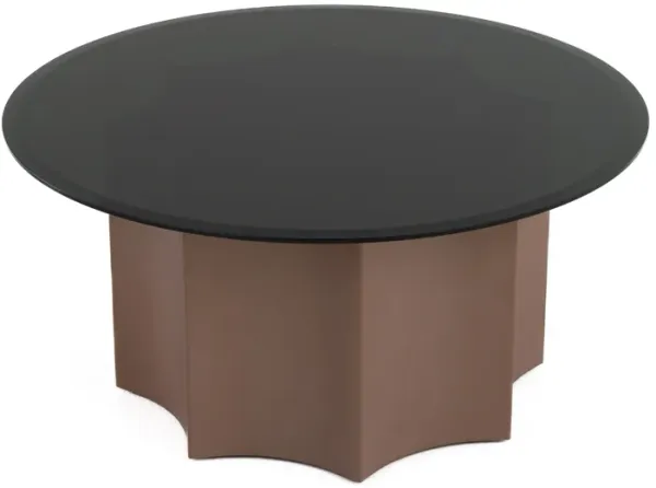 Cid Ingo Coffee Table, 32 Inch Black Mirrored Glass Top, Wine Red Base - Benzara