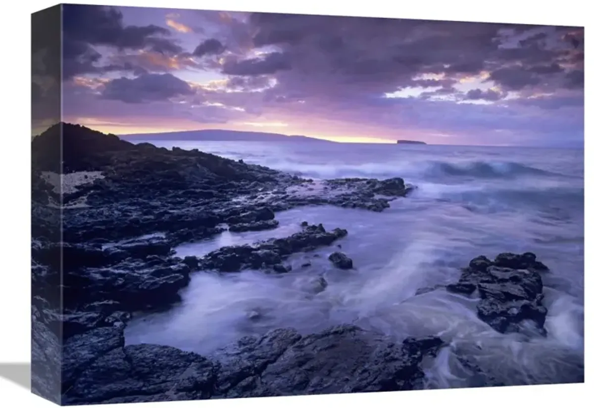 Ocean surf crashing on lava rocks at Molokini Crater, Maui, Hawaii-Canvas Art-16x12