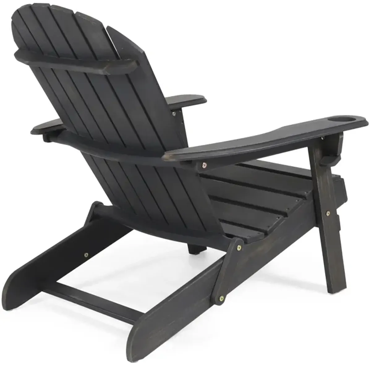 Outdoor Adirondack Chair with Cupholders, Foldable, Dark Gray Wood Finish