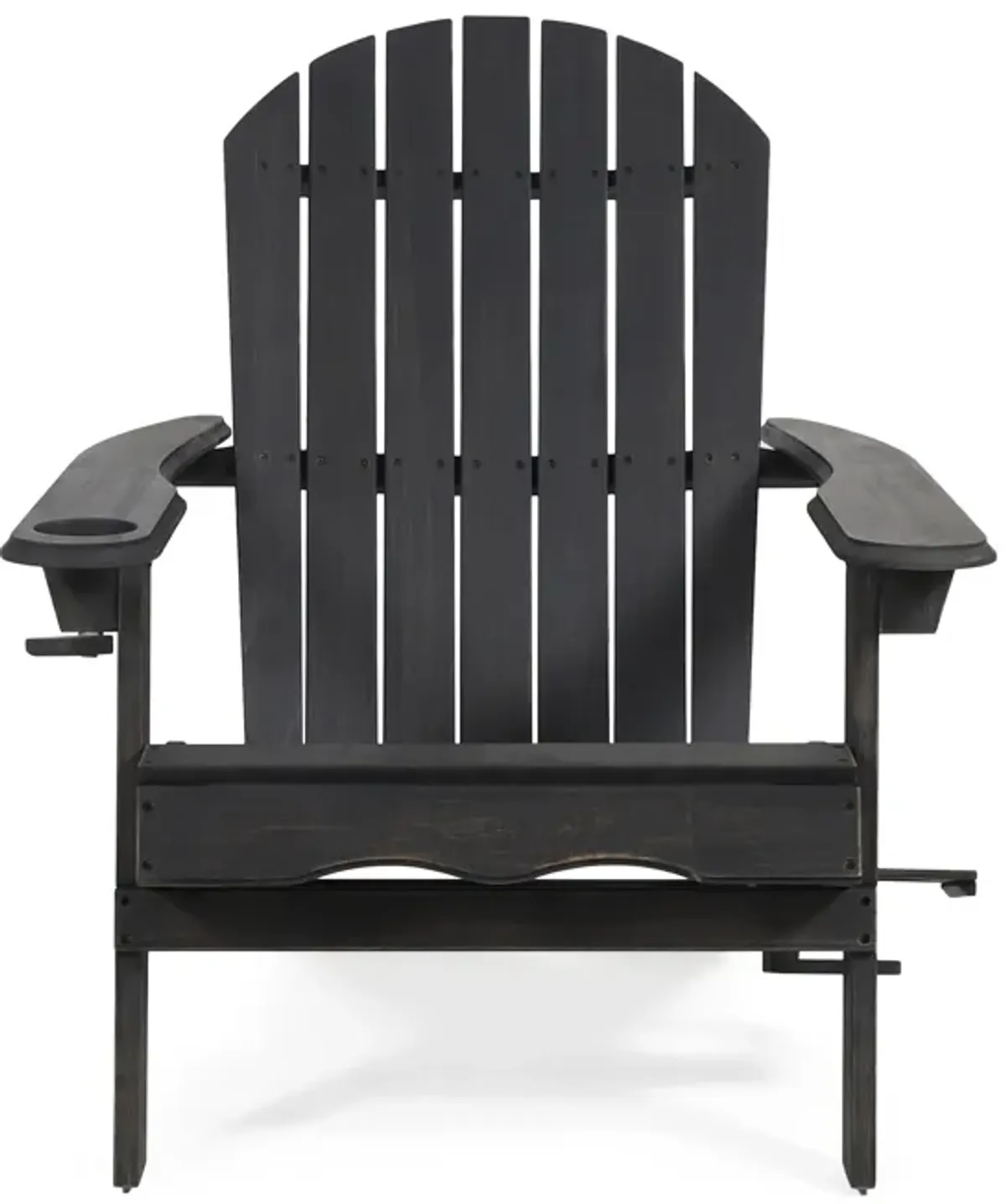 Outdoor Adirondack Chair with Cupholders, Foldable, Dark Gray Wood Finish