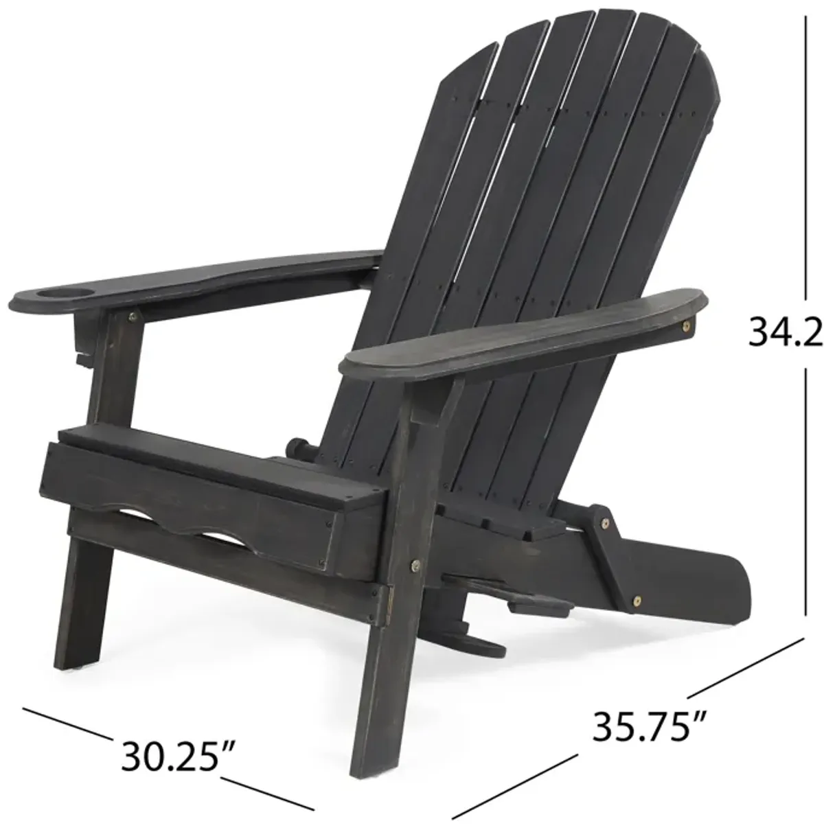 Outdoor Adirondack Chair with Cupholders, Foldable, Dark Gray Wood Finish