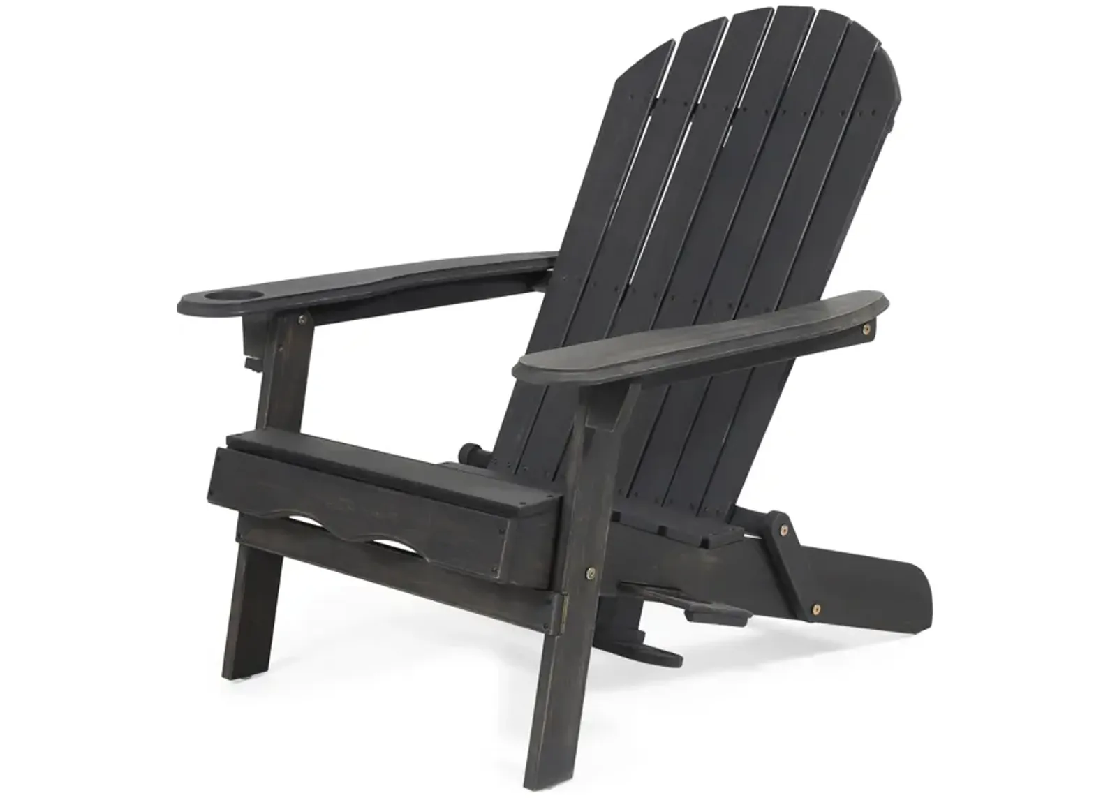 Outdoor Adirondack Chair with Cupholders, Foldable, Dark Gray Wood Finish