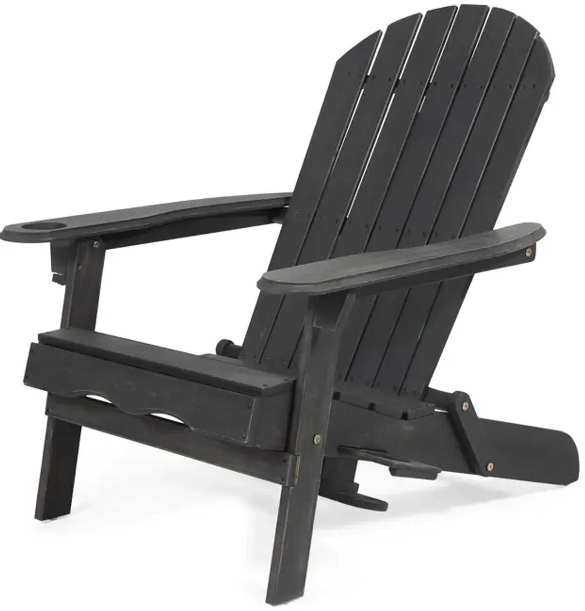 Outdoor Adirondack Chair with Cupholders, Foldable, Dark Gray Wood Finish