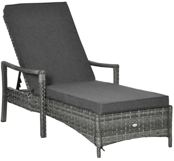 Outsunny Wicker Chaise Lounge, 4 Position Adjustable Backrest and Cushions Outdoor Lounge Chair PE Rattan Sun Lounger for Poolside, Balcony or Garden, Dark Grey