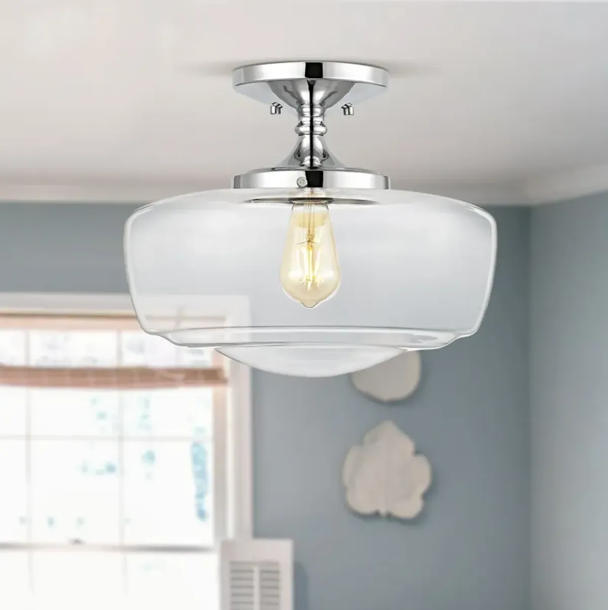 Marfa Glass/Iron Farmhouse Modern LED Flush Mount