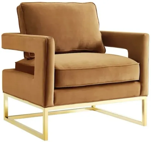 Starlight Canyon Home Cognac Velvet Armchair With Gold Legs And Foam Cushioning For Living Room