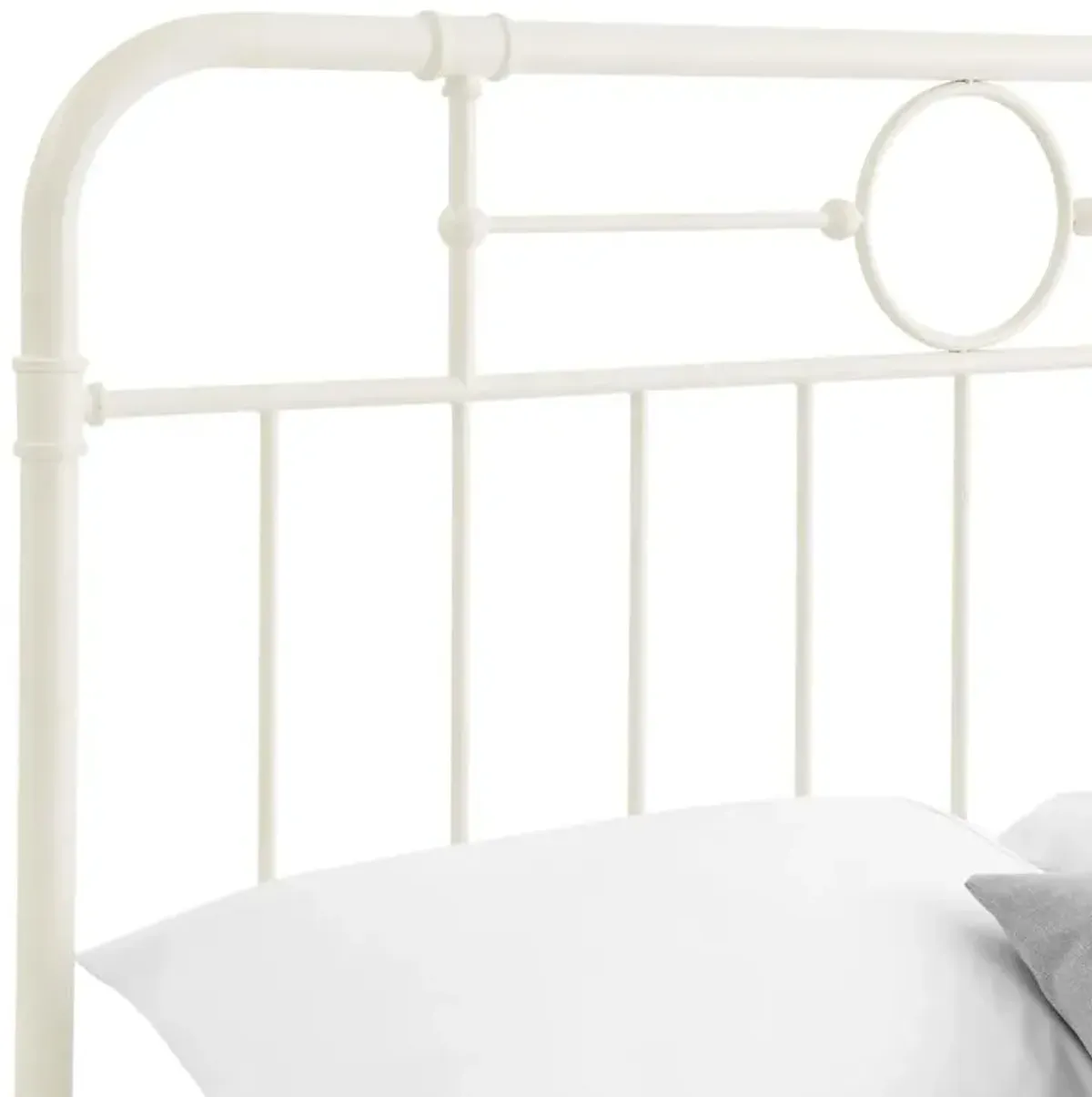 Belen Kox Vintage Industrial Queen Bedframe - Antique White, Belen Kox