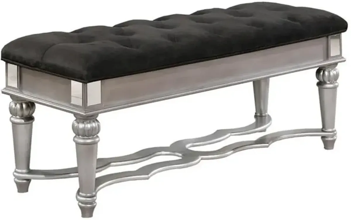 Best Quality Furniture Black Velvet Tufted Bedroom Bench with Mirrored Accents