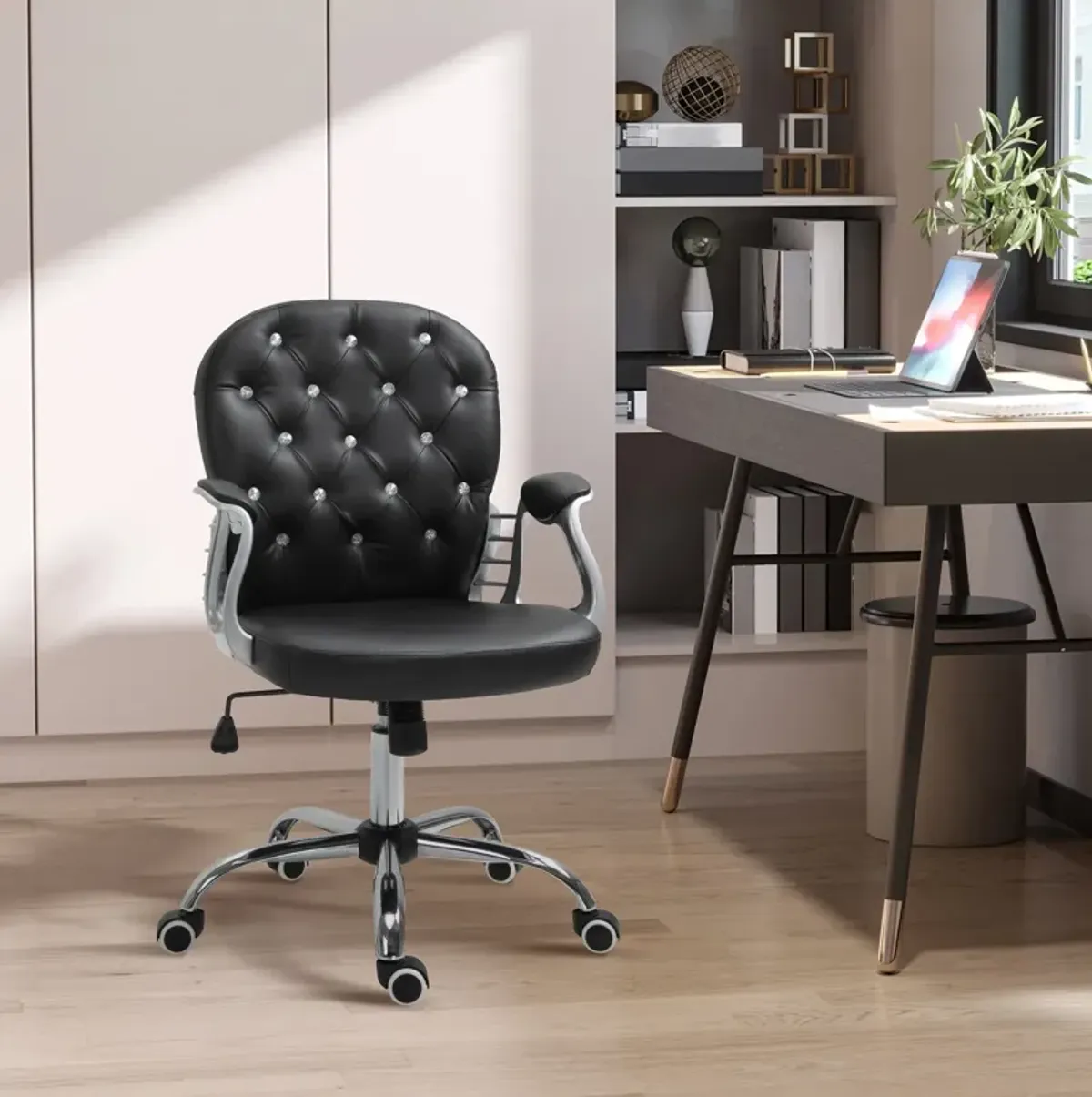 Black Office Chic: Tufted Backrest Adjustable Swivel Task Chair