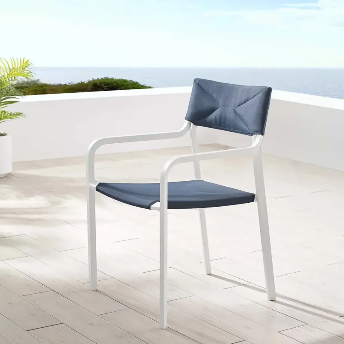 Modway EEI-3573-WHI-NAV Raleigh Outdoor Patio Aluminum Stackable Dining Armchair (Fully Assembled), White Navy