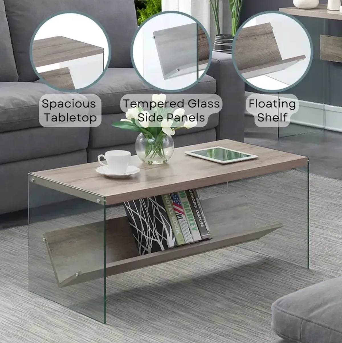 Convenience Concepts SoHo Glass Coffee Table with Shelf