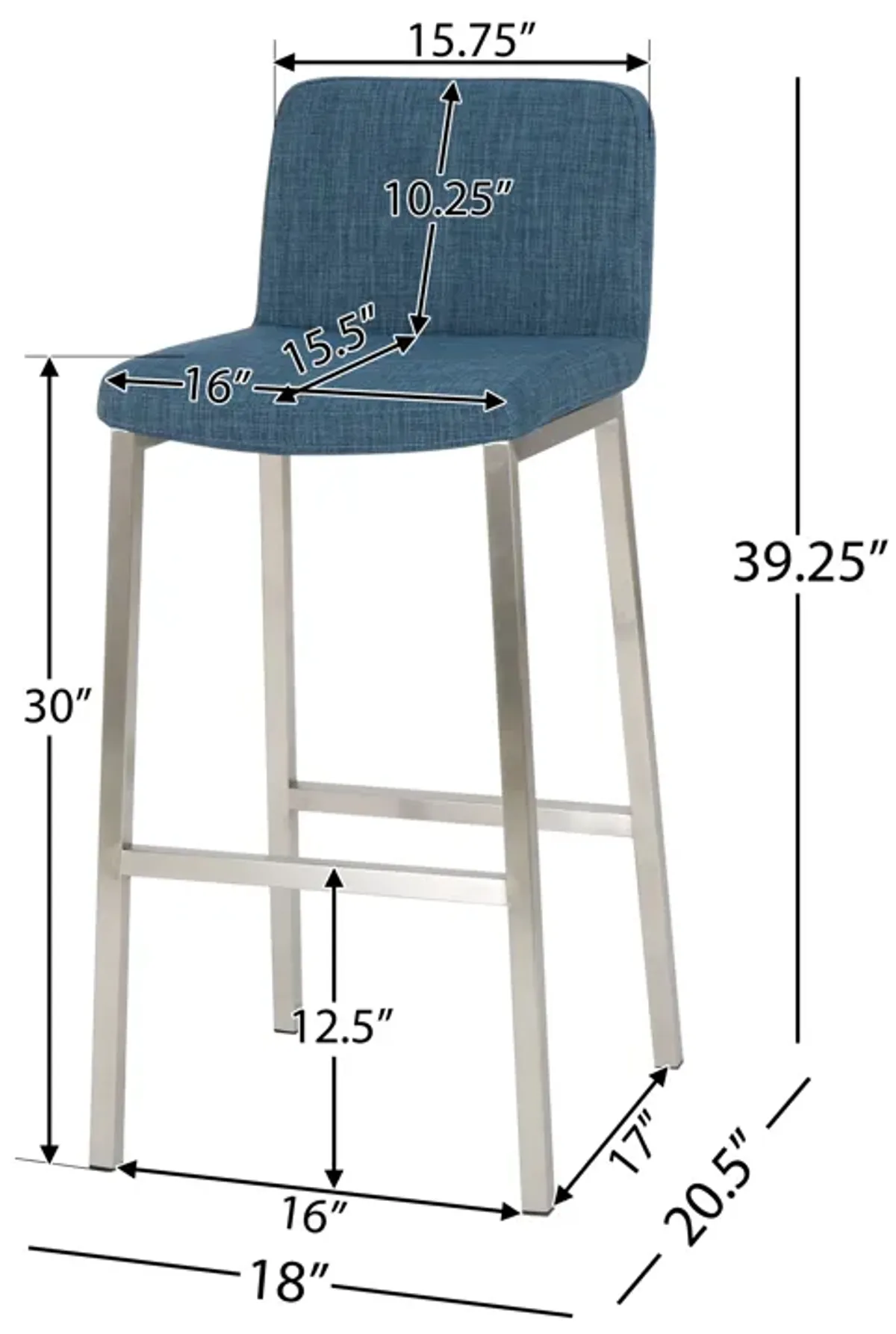 Modern Blue Fabric and Stainless Steel Barstool (Set of 2)