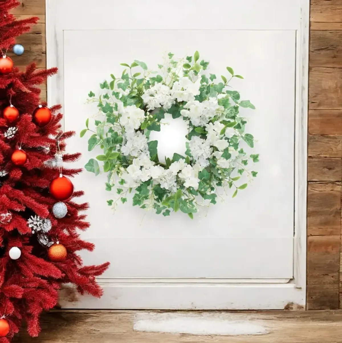 Hydrangea and Ivy Wreath Elegant Decorative Door or Wall Accent for Home or Seasonal Decor