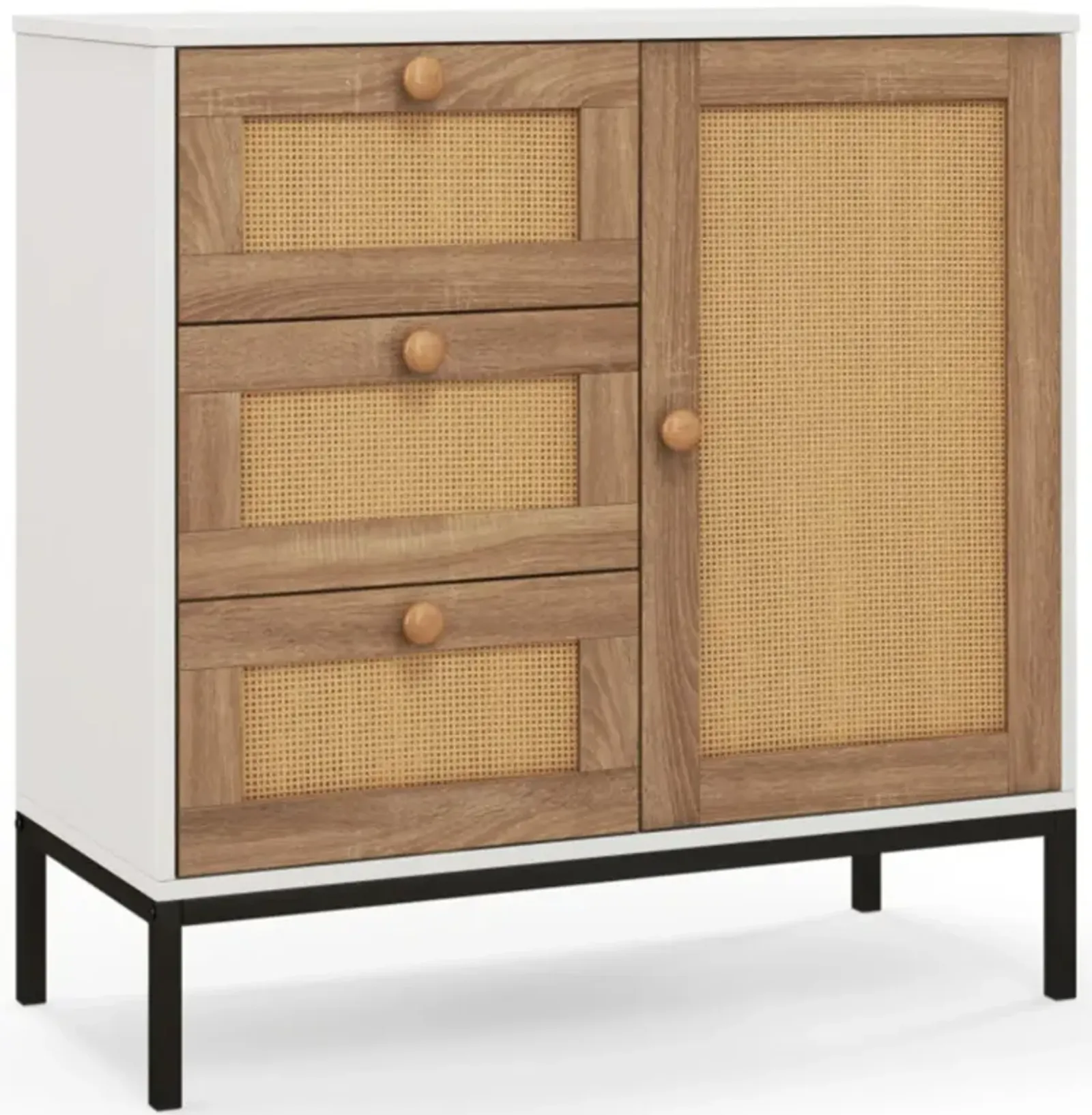 Hivvago Rattan Sideboard Buffet Cabinet with 1 Door and 3 Drawers