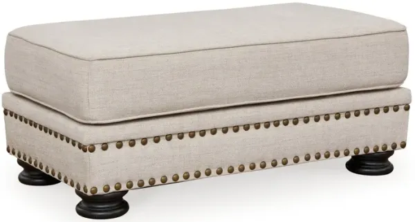 Moore 44 Inch Ottoman, Nailhead, Plush Cushion, Beige Chenille Polyester - Benzara