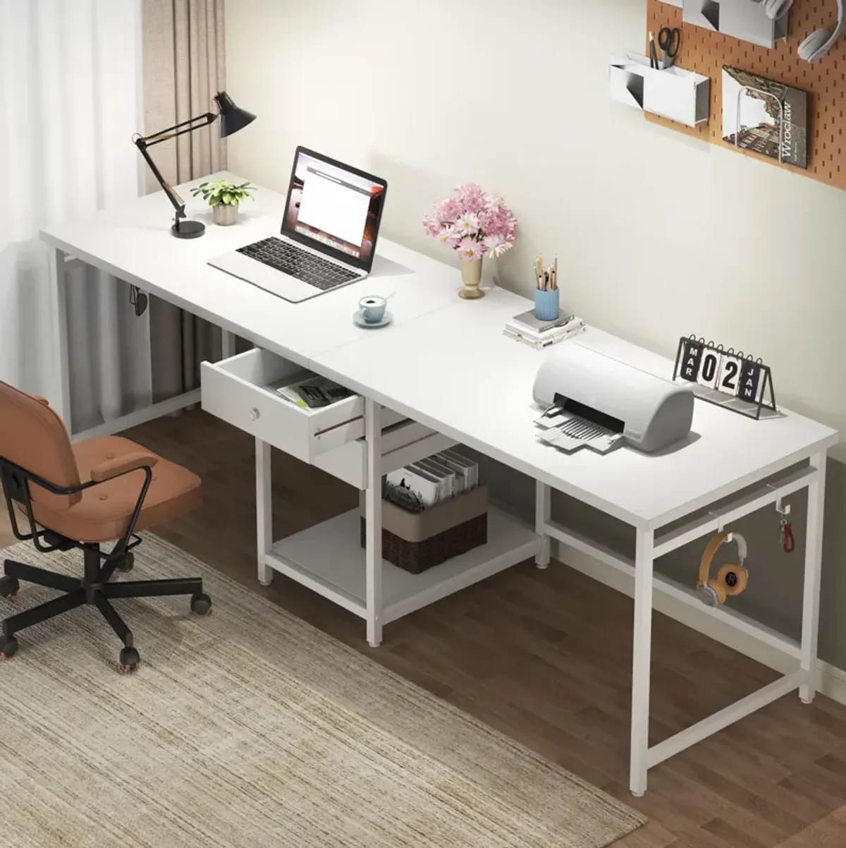 Tribesigns 79 Inch Extra Long Desk, Double Desk with 2 Drawers, Two Person Desk Long Computer Desk with Storage Shelves, Writing