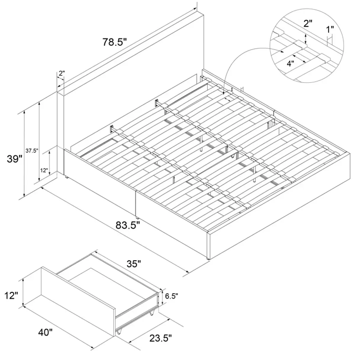 Novogratz Kelly Upholstered Bed with Storage Drawers