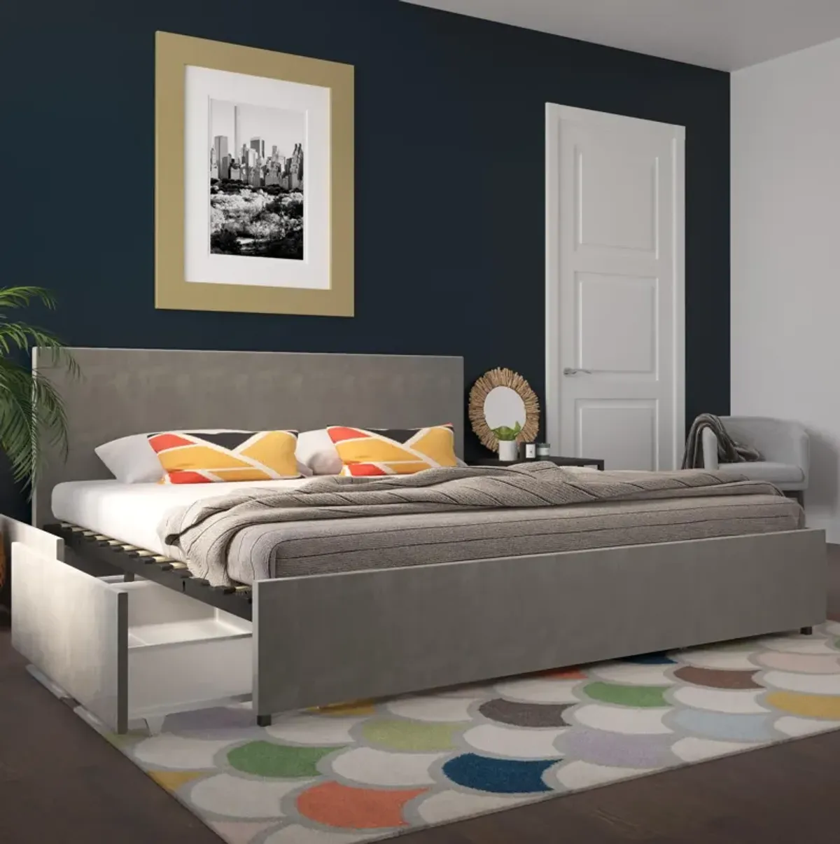 Novogratz Kelly Upholstered Bed with Storage Drawers