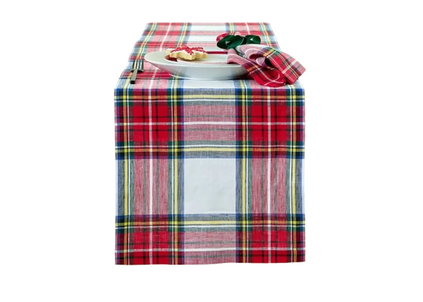 Solino Home 100% Pure Linen Table Runner 14 x 108 Inch | Stewart Plaid