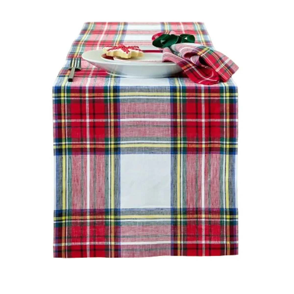 Solino Home 100% Pure Linen Table Runner 14 x 108 Inch | Stewart Plaid