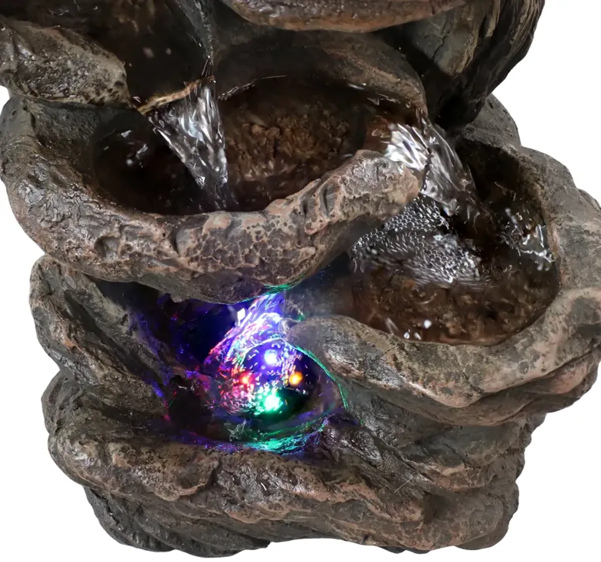 Sunnydaze Staggered Rock Falls Indoor Water Fountain with LEDs - 11 in