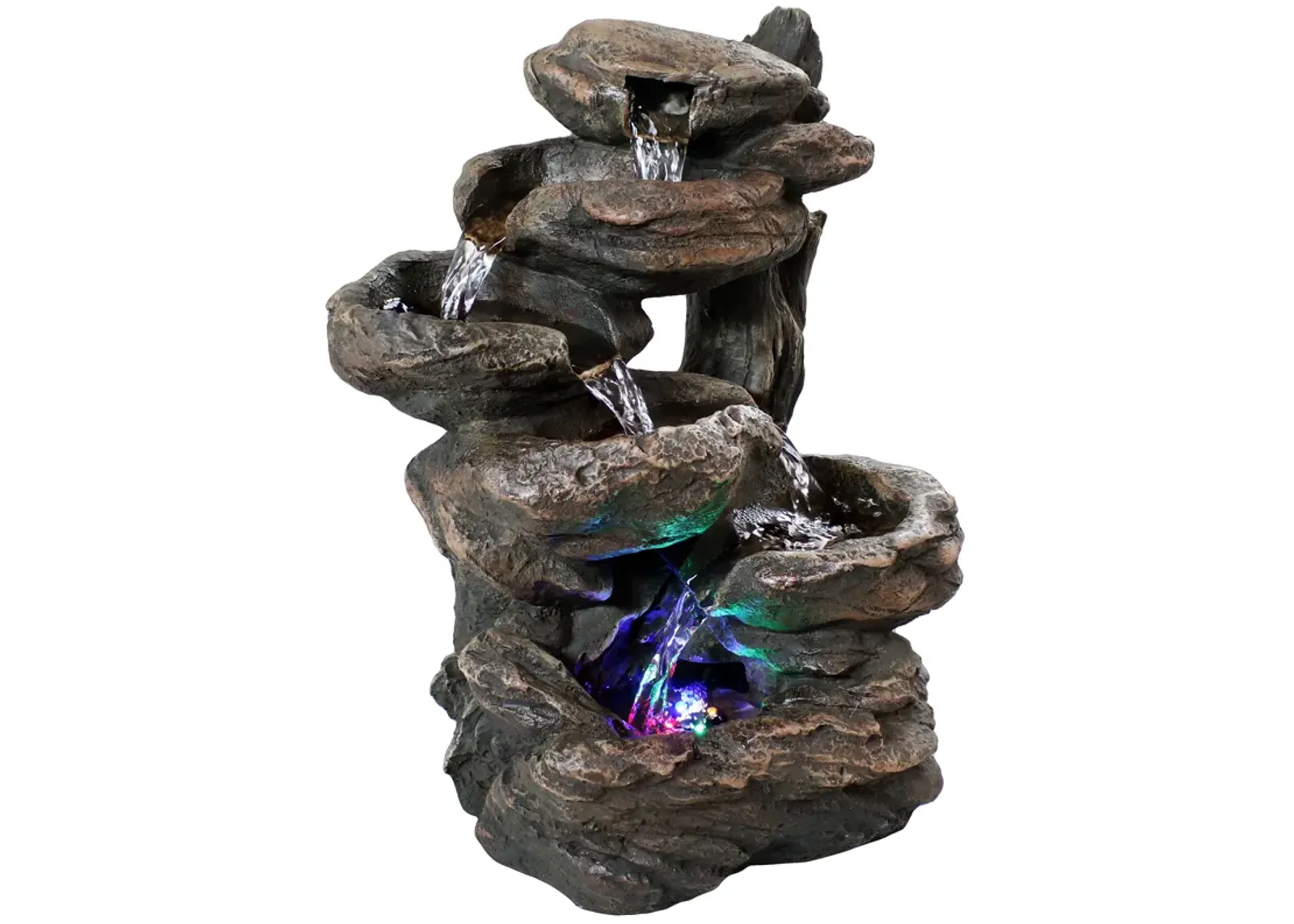 Sunnydaze Staggered Rock Falls Indoor Water Fountain with LEDs - 11 in