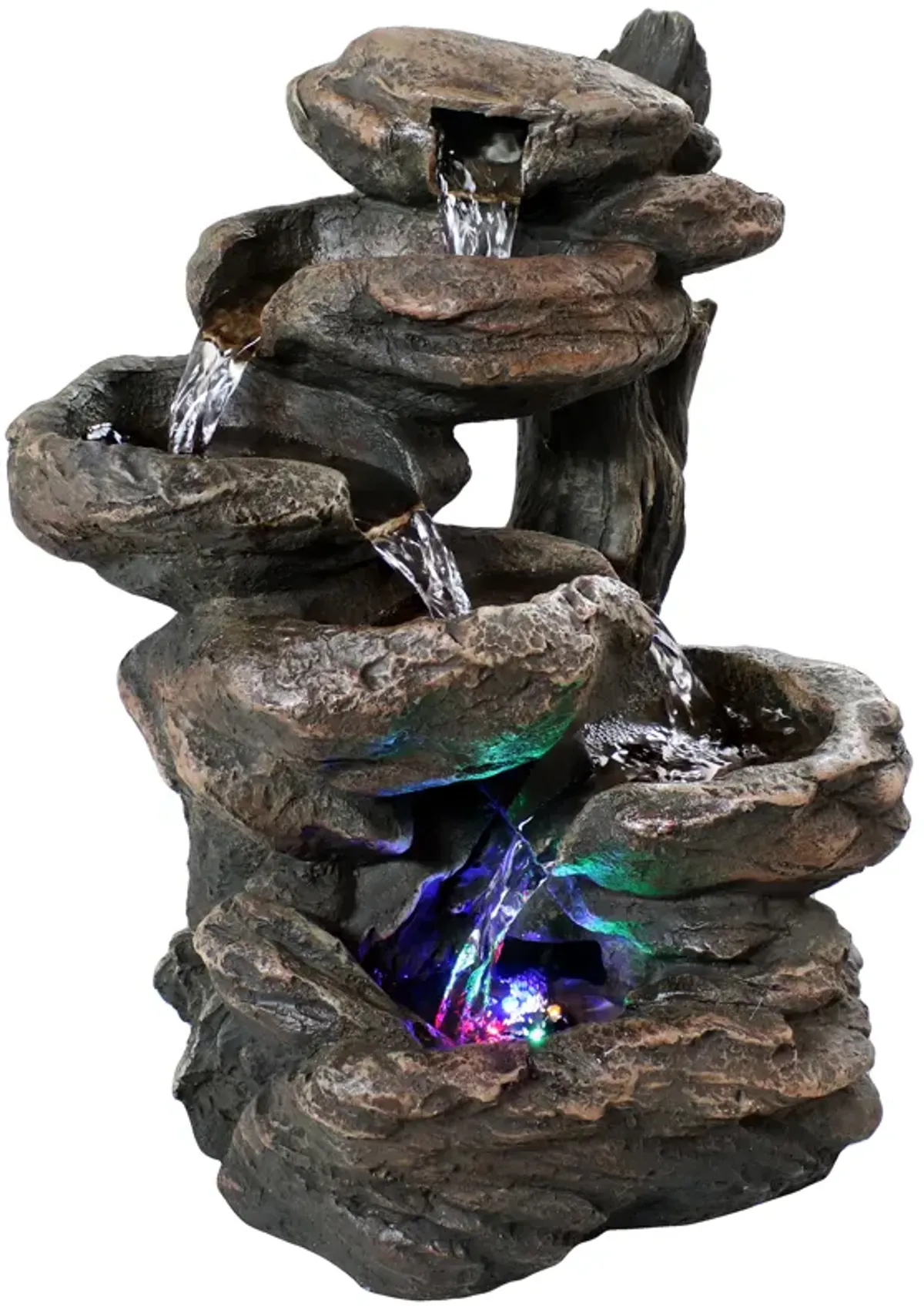 Sunnydaze Staggered Rock Falls Indoor Water Fountain with LEDs - 11 in