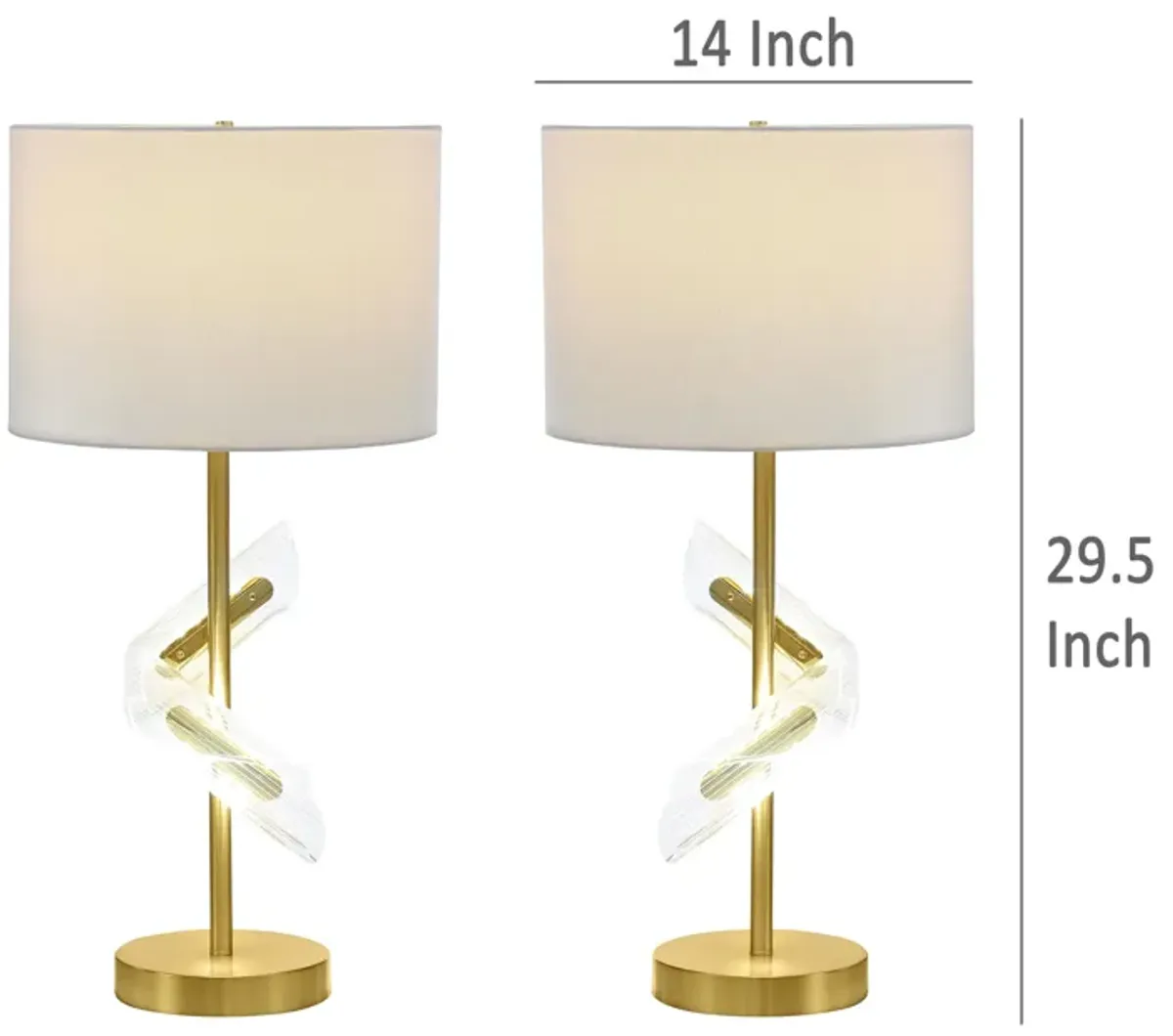 Kiny Table Lamp Set of 2, LED, Angular Acrylic Accents, Beige and Gold - Benzara