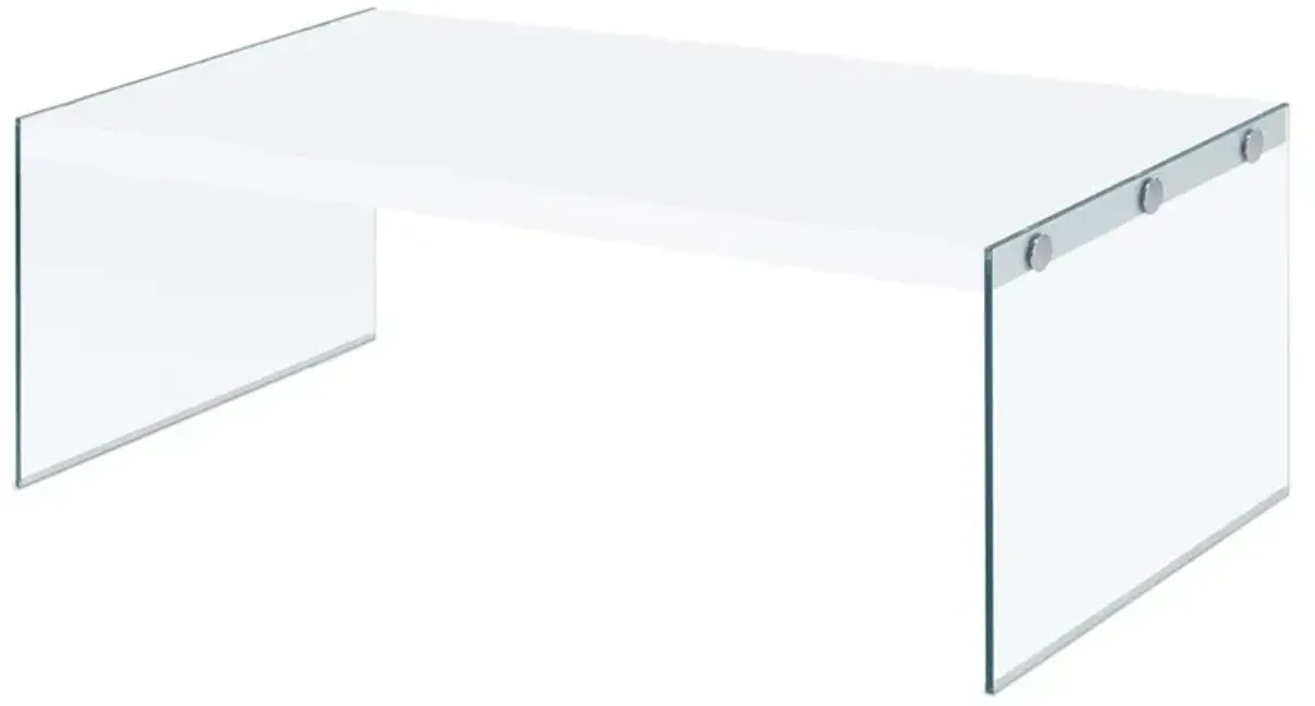 Coaster Opal Rectangular Coffee Table With Clear Glass Legs White High Gloss