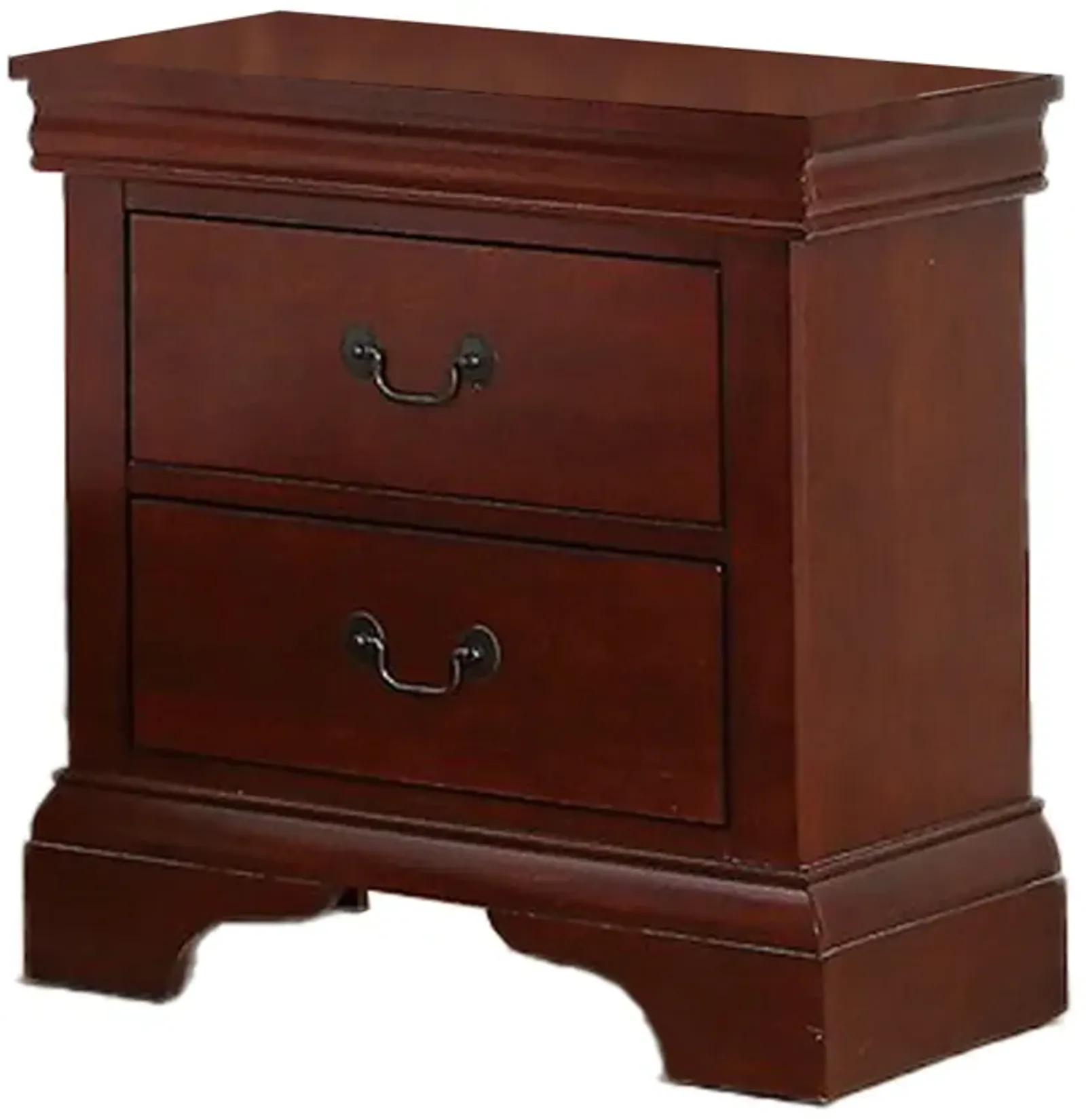 2 Drawer Wooden Nightstand with Panel Bracket Feet, Cherry Brown-Benzara