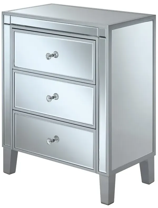 Convenience Concepts Gold Coast Large 3 Drawer Mirrored End Table, Silver / Mirror