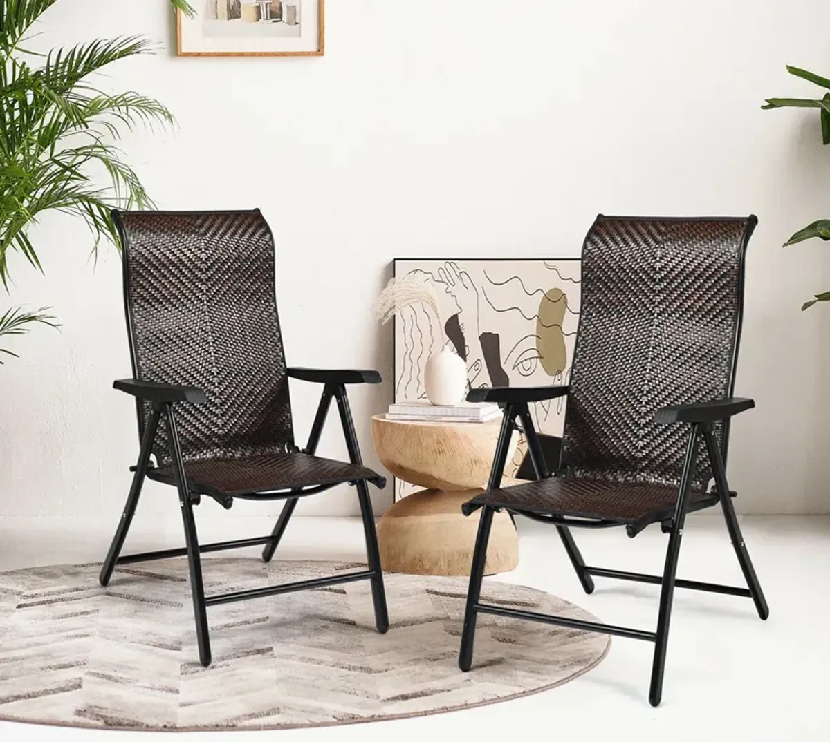 Patio Rattan Folding Chair with Armrest