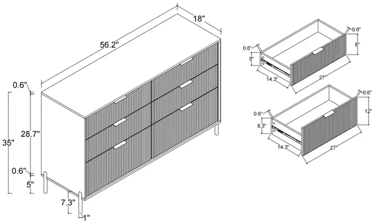 FESTIVO Modern 6-Drawer Double Dresser- Stylish Bedroom Storage Solution