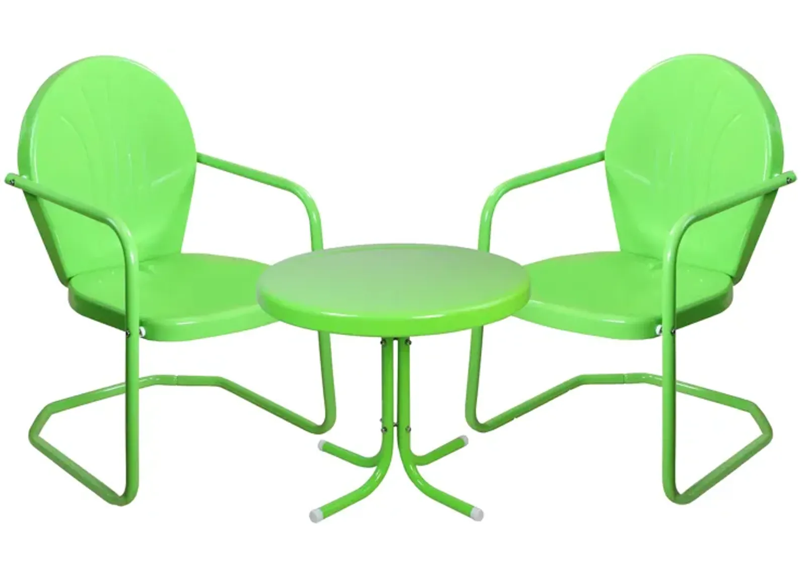 3-Piece Retro Metal Tulip Chairs and Side Table Outdoor Set Lime Green