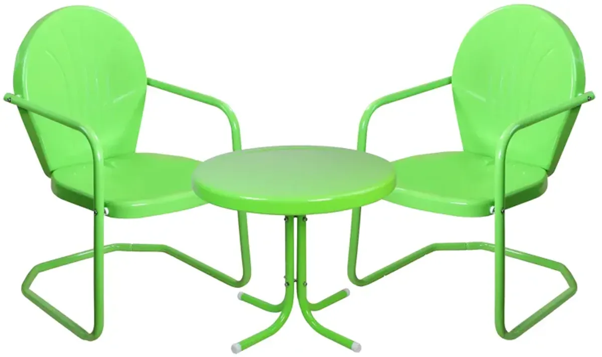 3-Piece Retro Metal Tulip Chairs and Side Table Outdoor Set Lime Green