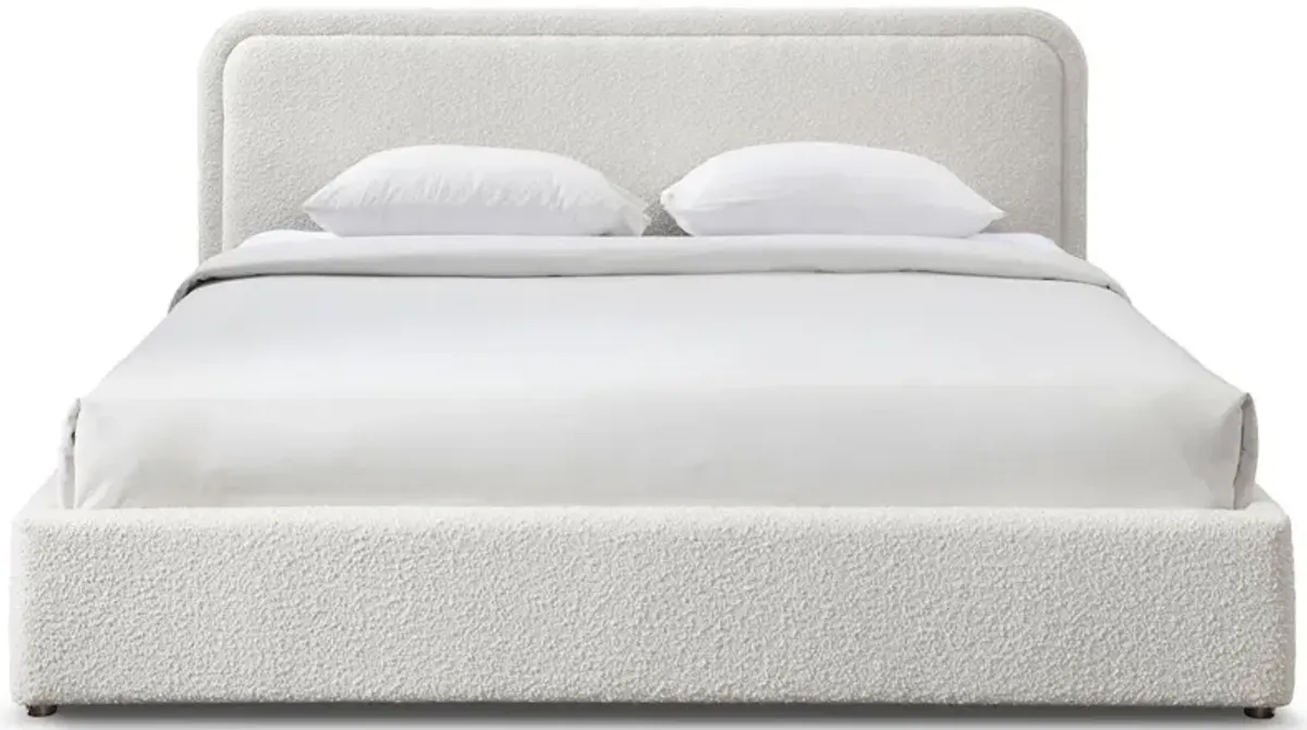 Omax Decor Upholstered Platform King Bed in White Boucle Fabric