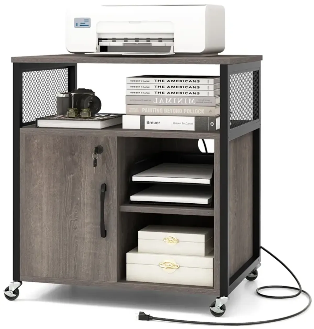 File Cabinet on Wheels with Charging Station and Cable Management Hole