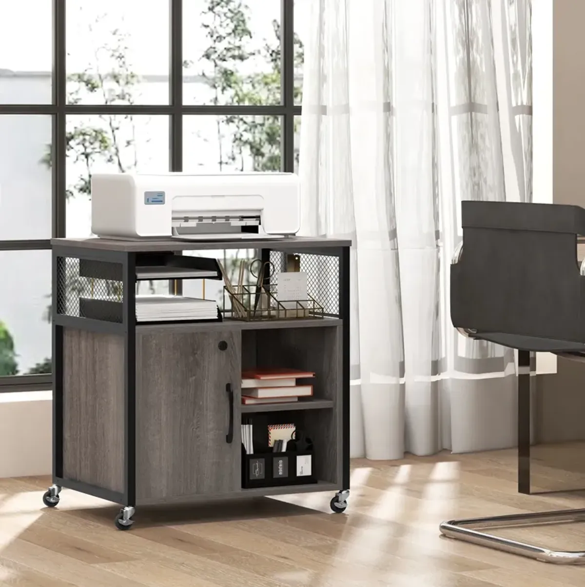 File Cabinet on Wheels with Charging Station and Cable Management Hole