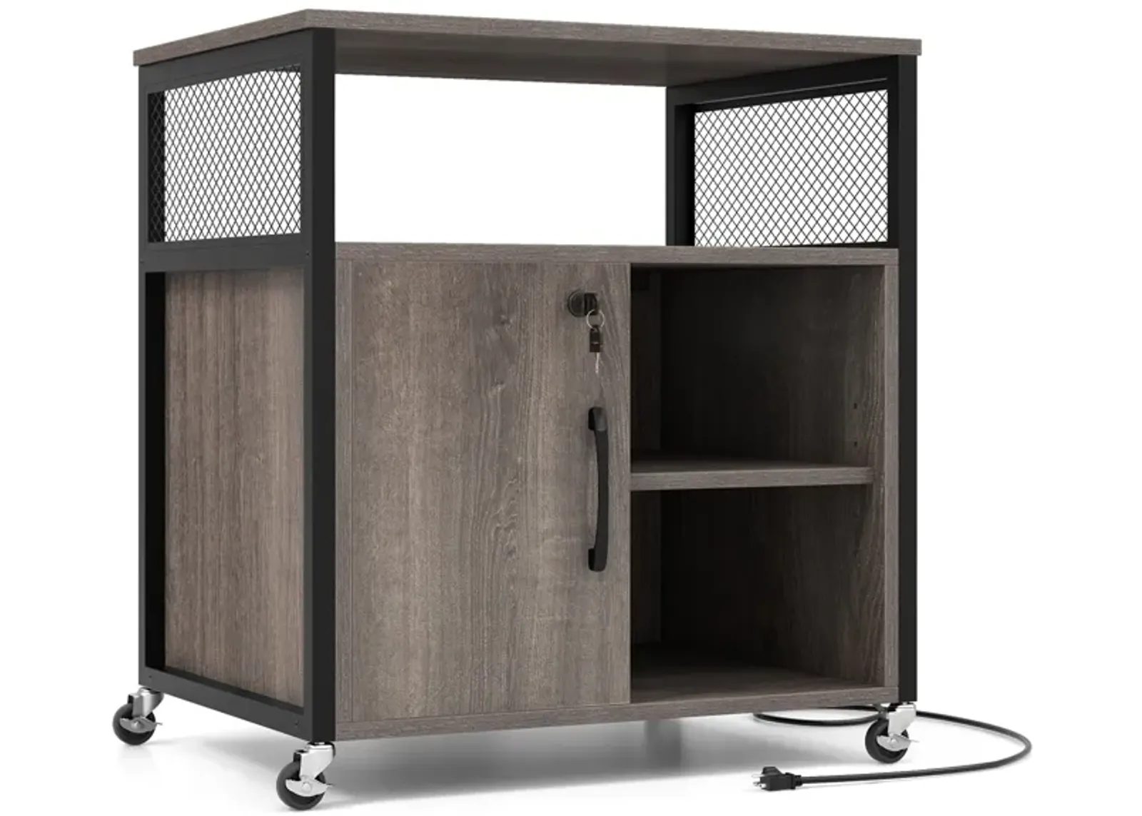 File Cabinet on Wheels with Charging Station and Cable Management Hole