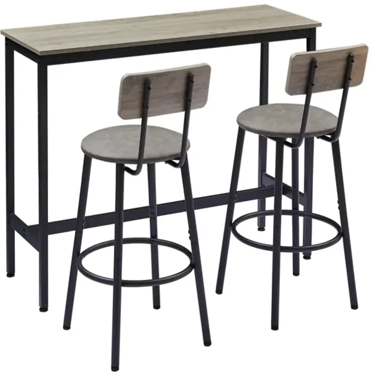 Bar Table Set With 2 Bar Stools PU Soft Seat With Backrest, 43.31" L X 15.75" W X 35.43"