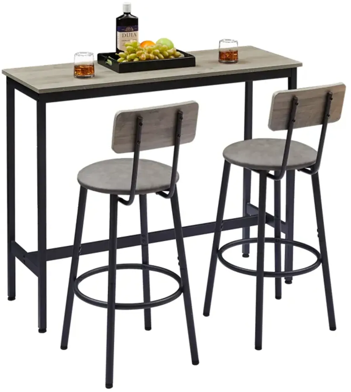 Bar Table Set With 2 Bar Stools PU Soft Seat With Backrest, 43.31" L X 15.75" W X 35.43"