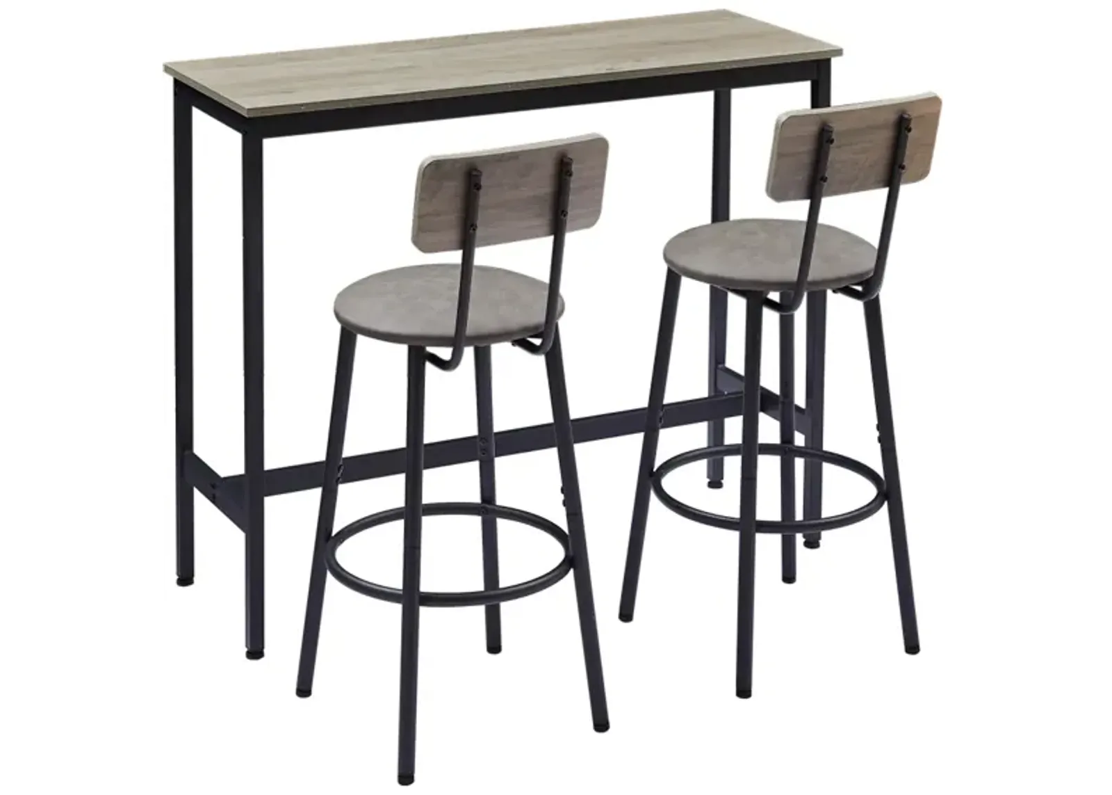 Bar Table Set With 2 Bar Stools PU Soft Seat With Backrest, 43.31" L X 15.75" W X 35.43"