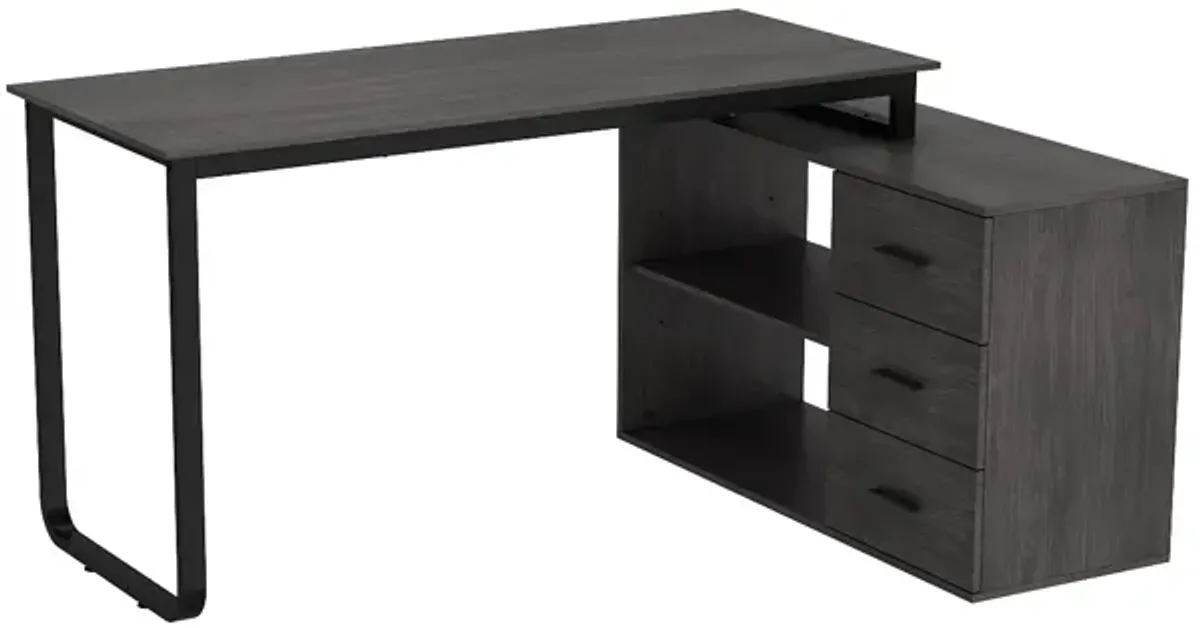 55.1” L-Shaped Desk with Drawers and Shelves, Office Desk Corner Desk with Storage, Computer Desk Craft Desk for Home Office Bedroom