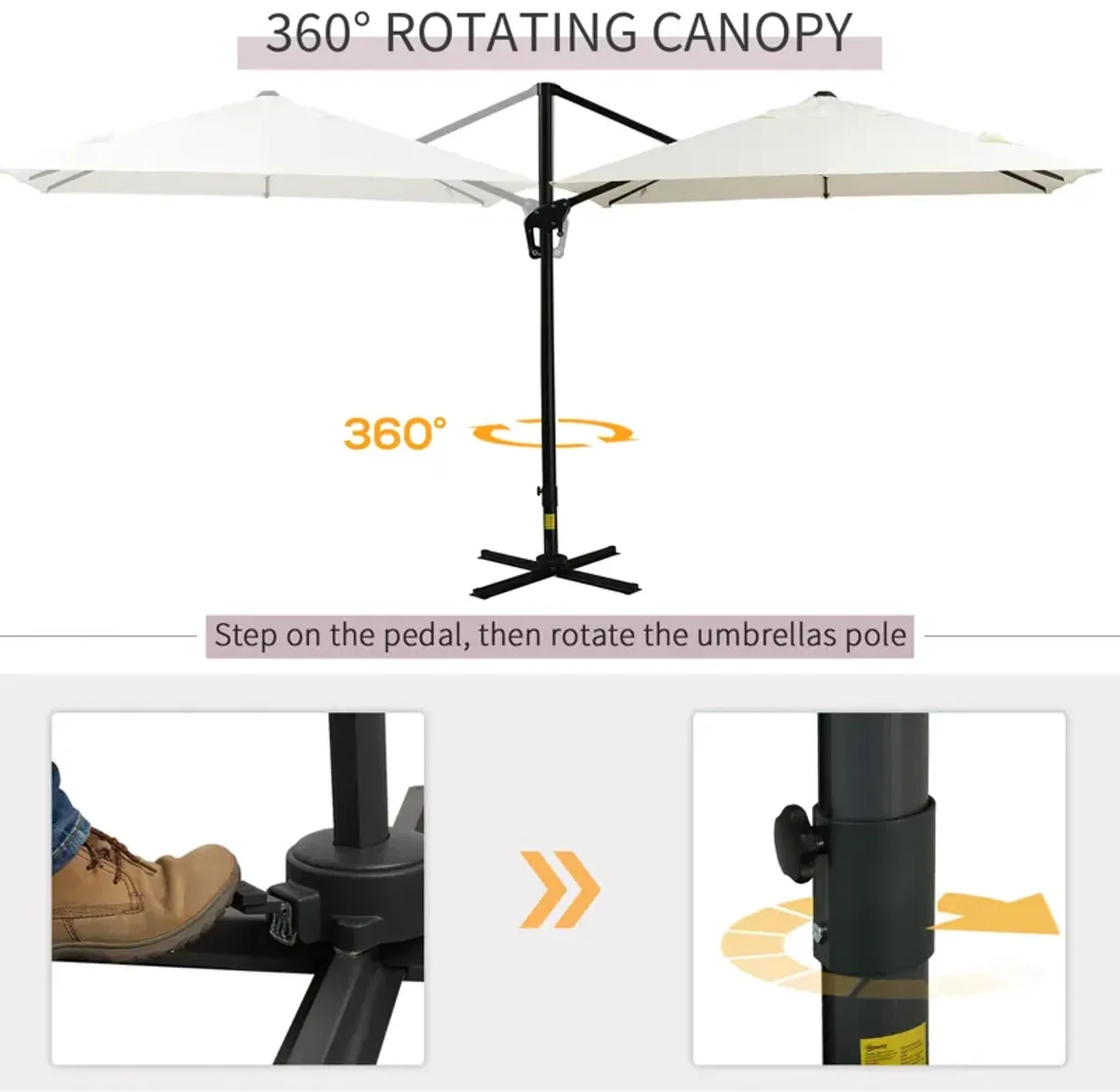 Outsunny 8FT Cantilever Patio Umbrella, Square Outdoor Offset Umbrella with 360° Rotation, Aluminum Hanging Umbrella with 3-Position Tilt, Crank & Cross Base for Garden Deck Pool Backyard, Off White