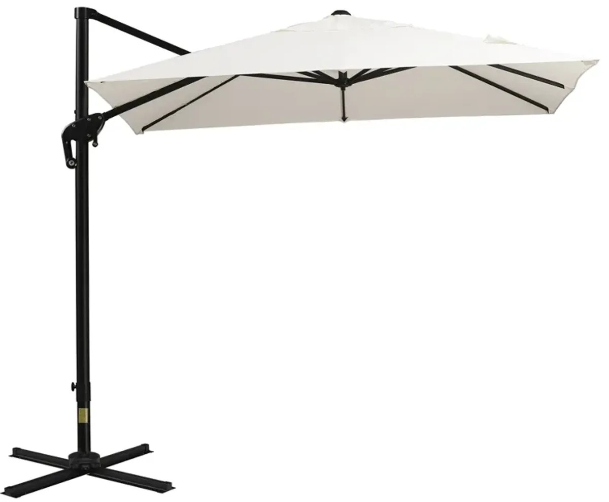 Outsunny 8FT Cantilever Patio Umbrella, Square Outdoor Offset Umbrella with 360° Rotation, Aluminum Hanging Umbrella with 3-Position Tilt, Crank & Cross Base for Garden Deck Pool Backyard, Off White