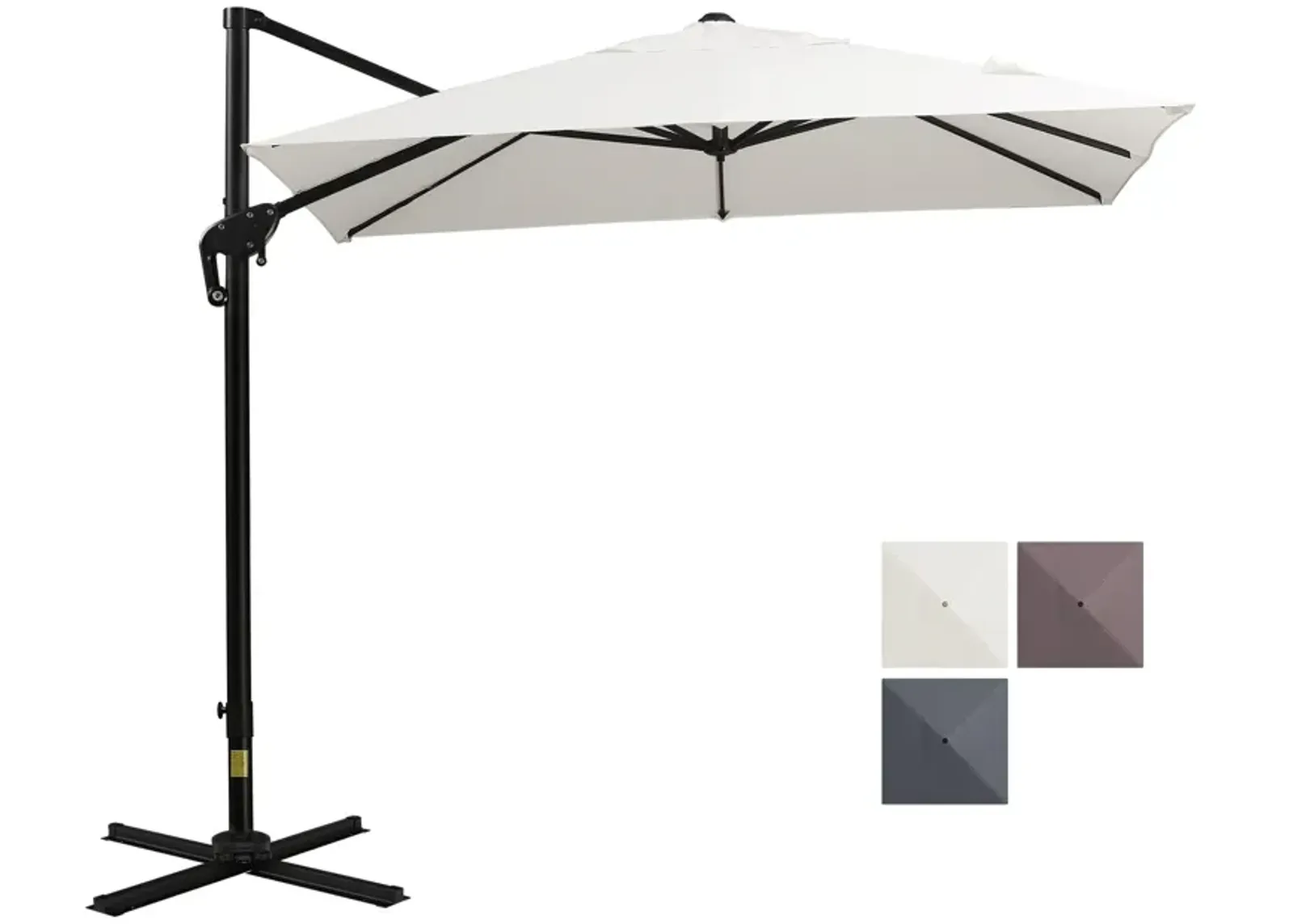 Outsunny 8FT Cantilever Patio Umbrella, Square Outdoor Offset Umbrella with 360° Rotation, Aluminum Hanging Umbrella with 3-Position Tilt, Crank & Cross Base for Garden Deck Pool Backyard, Off White